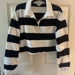 Vigoss Black & White Striped Cropped Rugby Sweater